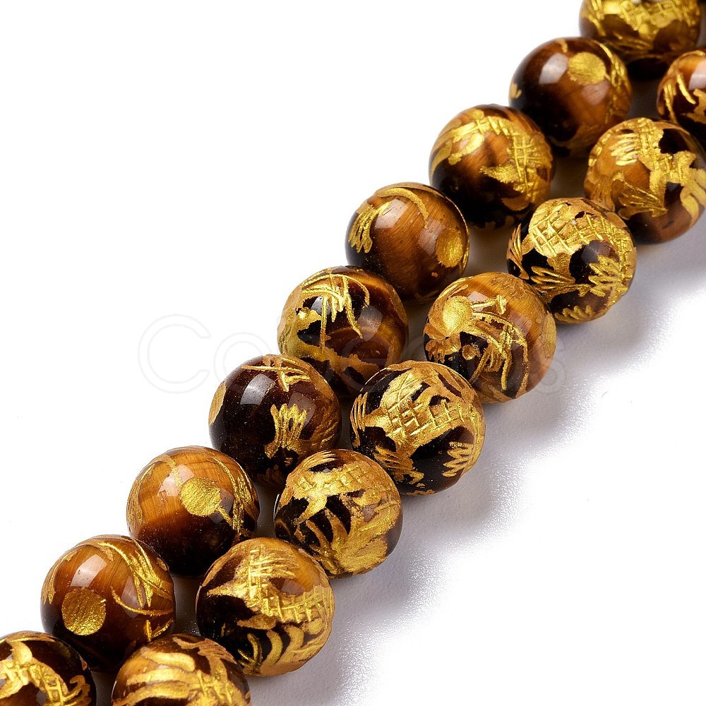 Cheap Natural Carved Tiger Eye Round Beads Strands Online Store