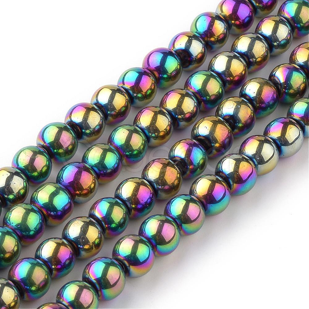 Transparent Glass Beads Strands, Round, Multi-color Plated, 16mm, Hole ...