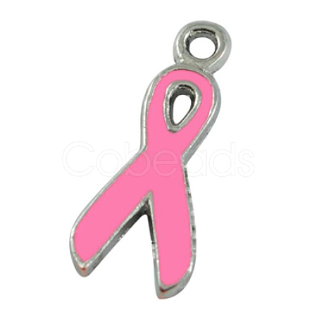 Breast Cancer Pink Awareness Ribbon Alloy Enamel Pendants ENAM-S002-1-1