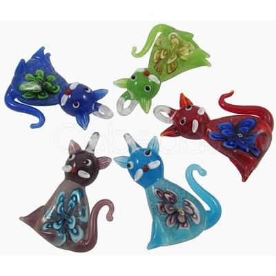 Handmade Luminous Lampwork Kitten Pendants LAMP-Y060-M-1