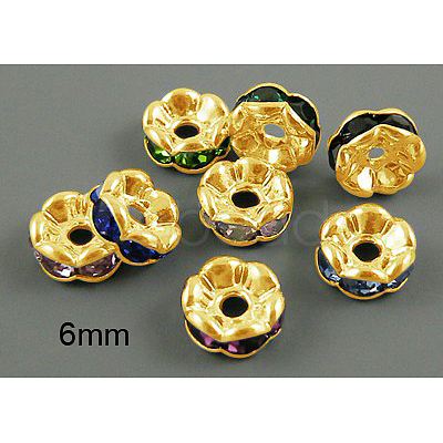 Brass Rhinestone Spacer Beads RB-A014-L6mm-G-NF-1