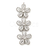 Brass Pave Clear Cubic Zirconia Three Flower Links Connector Charms KK-P277-51P-1