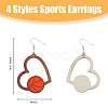 FIBLOOM 4 Pairs 4 Styles Sport Theme Wood Heart Dangle Earrings for Women EJEW-FI0001-55-2