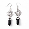 Natural Obsidian Bullet with Sun Dangle Earrings EJEW-I276-01P-10-3