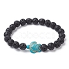 Natural Lava Rock & Synthetic Turquoise Turtle Beaded Stretch Bracelet BJEW-JB09699-04-1