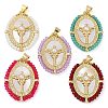 Rack Plating Brass Pave Shell Blessed Virgin Mary Oval Pendants KK-U032-04G-1