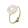 Ion Plating(IP) Flat Round with Star 304 Stainless Steel Enamel Ring RJEW-A038-16G-01-1