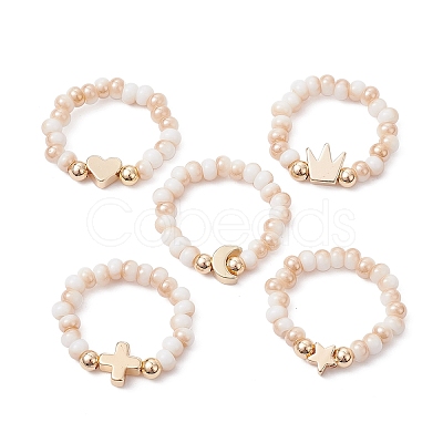 Electroplated Glass Beads Stretch Rings RJEW-JR00598-1