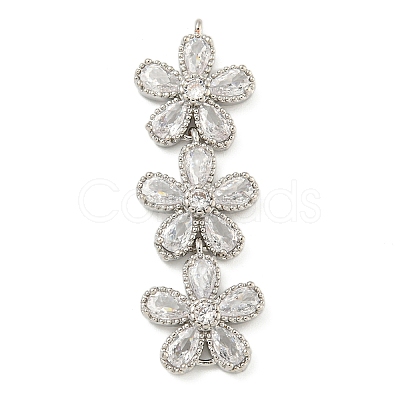 Brass Pave Clear Cubic Zirconia Three Flower Links Connector Charms KK-P277-51P-1