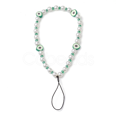 Fruits Polymer Clay & Imitated Pearl & Glass Beaded Mobile Straps HJEW-JM01641-02-1