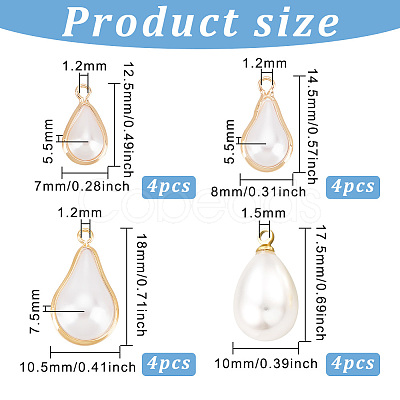 BENECREAT 16pcs 4 style ABS Plastic Imitation Pearl Pendants KK-BC0009-40-1