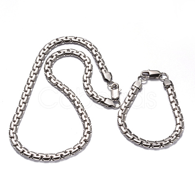 Tarnish Resistant 304 Stainless Steel Box Chain Necklaces and Bracelets Jewelry Sets SJEW-K029-P-1