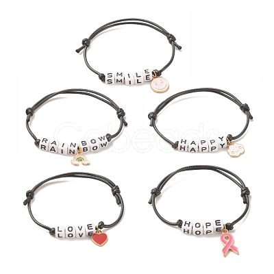 5Pcs 5 Style Heart & Ribbon & Cloud Alloy Charms Bracelets Set BJEW-JB08108-1