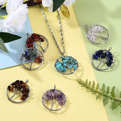 8Pcs 8 Style Mixed Gemstone Pendants G-SZ0001-38-1