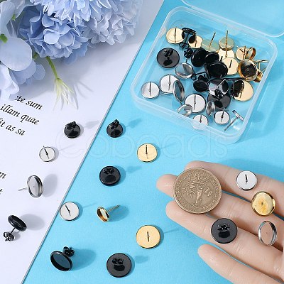 SUNNYCLUE 54Pcs 9 Style Flat Round 304 Stainless Steel Stud Earring Settings STAS-SC0006-66-1