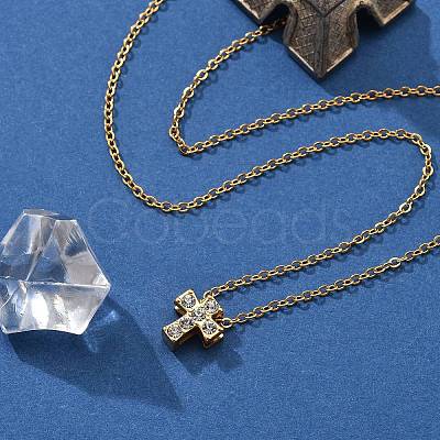 304 Stainless Steel Crystal Rhinestone Pendant Cable Chain Necklaces for Women NJEW-C062-01D-G-1