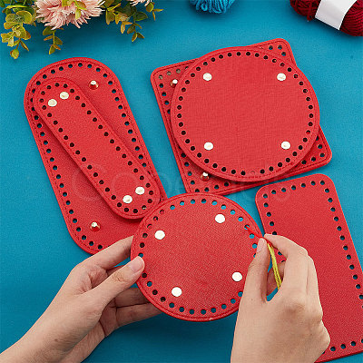 PandaHall Elite 6Pcs 6 Style Flat Round PU Leather Knitting Crochet Bags Nail Bottom Shaper Pad DIY-PH0021-06B-1