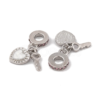 Rack Plating Alloy Light Rose Rhinestone European Dangle Charms FIND-C055-27P-01-1