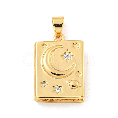 Rack Plating Brass Micro Pave Cubic Zirconia Locket Pendants KK-Z048-04G-1