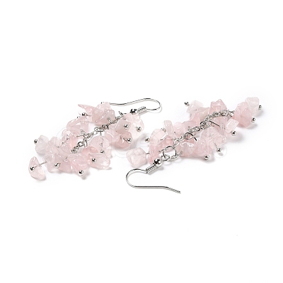 Natural Rose Quartz Chip Beaded Dangle Earrings EJEW-I264-01P-01-1