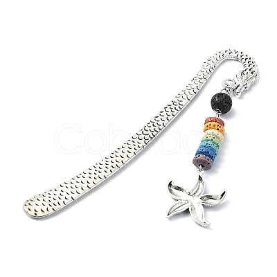 Chakra Raw Natural Dyed Lava Rock Beaded Bookmarks AJEW-JK00291-1