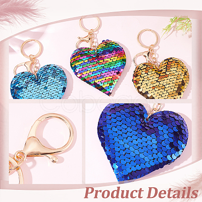 WADORN 6Pcs 6 Colors Valentine's Day Sequin Heart Pendant Keychain KEYC-WR0001-50-1