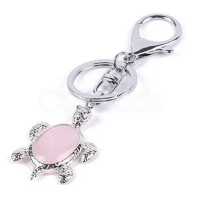 Natural Rose Quartz Sea Turtle Pendant Keychains WG34080-04-1