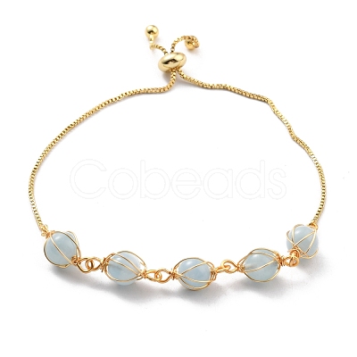 Natural Aquamarine Wrapped Bracelets BJEW-A122-10I-1