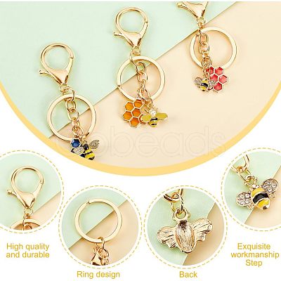 Nbeads 4 Sets Alloy Enamel Pendants Keychains KEYC-NB0001-36-1