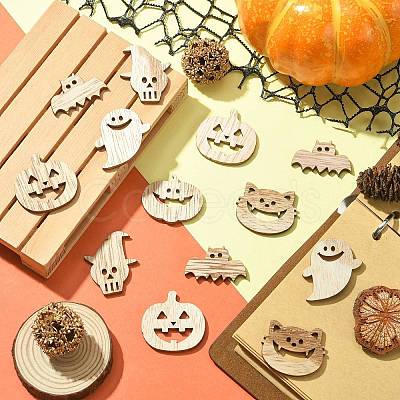 25Pcs Halloween Theme Wood Cabochons WOOD-CJC0005-56-1