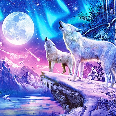 DIY Wolf & Scenery Diamond Painting Kits DIAM-PW0001-252N-1