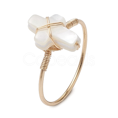 Natural White Shell Finger Rings RJEW-JR00610-01-1