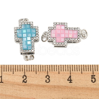 Rack Plating Brass Micro Pave Cubic Zirconia & Shell & Enamel Box Clasps KK-S373-06P-1