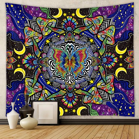Polyester Butterfly Mushroom Wall Hanging Tapestry TAST-PW0001-23B-02-1