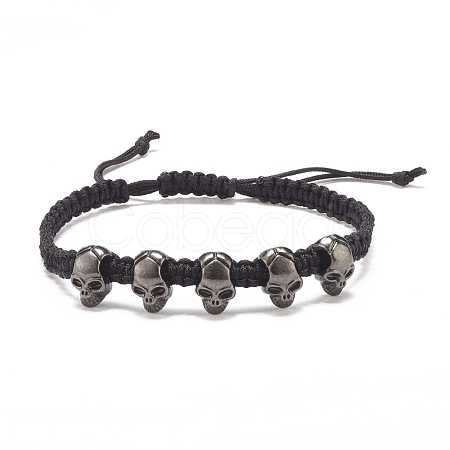 Skull Alloy Braided Bead Bracelet BJEW-JB07861-01-1
