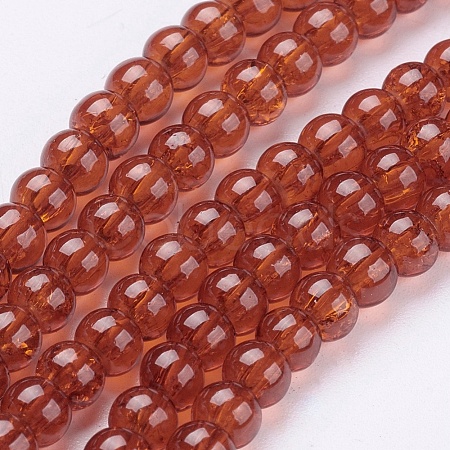 1 Strand Dark Orange Transparent Crackle Glass Round Beads Strands X-CCG-Q001-4mm-09-1