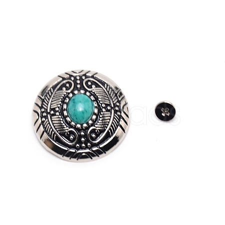 1-Hole Alloy & Cat eye Turquoise Buttons PALLOY-WH0092-10B-P-1