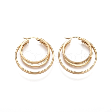 304 Stainless Steel Triple Hoop Earrings for Women Girls X-STAS-D171-29G-1