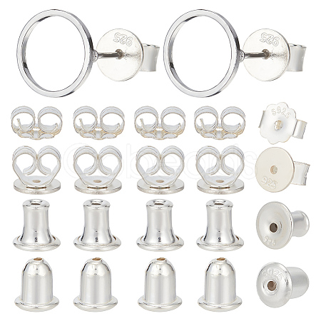 DELORIGIN 4 Pair 4 Style 925 Sterling Silver Bullet Ear Nuts STER-DR0001-01-1