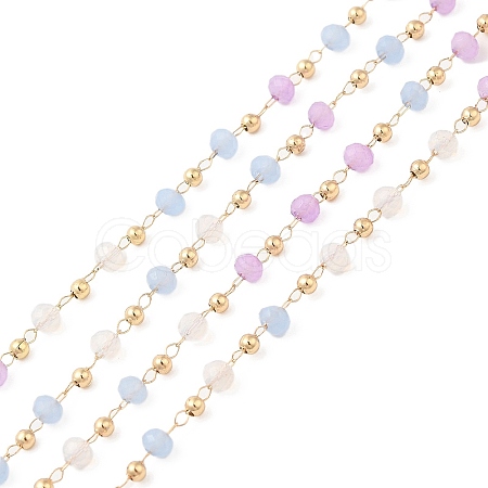 Faceted Rondelle Glass & Round 304 Stainless Steel Beaded Chains CHS-G026-01KCG-03-1