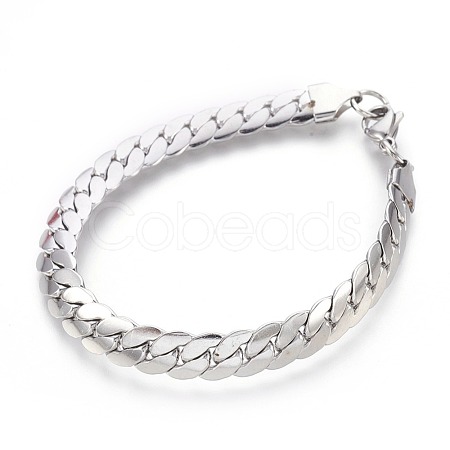 304 Stainless Steel Curb Chain Bracelets BJEW-L636-02C-P-1