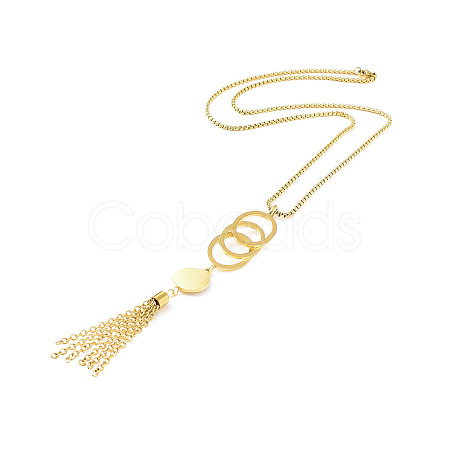 Ion Plating(IP) 304 Stainless Steel Ring with Tassel Pendant Necklace with Box Chains for Women NJEW-B087-07G-1
