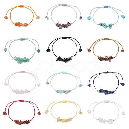 12Pcs 12 Styles Chips Natural & Synthetic Mixed Gemstone Braided Bead Bracelets Sets BJEW-JB11048-1