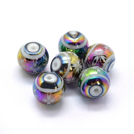 Opaque Spray Painted Glass Beads LAMP-P050-E01-10mm-1