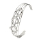 Non-Tarnish 304 Stainless Steel Hollow Open Cuff Bangles, Leaf, 2-3/4~2-7/8 inch(6.9~7.3cm)x1-7/8 inch(4.7cm)