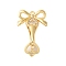 Brass Micro Pave Clear Cubic Zirconia Fold Over Clasps, Bowknot, Real 18K Gold Plated, 28mm, Hole: 1.2mm