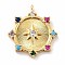 Eco-Friendly Brass Micro Pave Colorful Cubic Zirconia Pendants,  Cadmium Free & Lead Free, Round, Real 18K Gold Plated, 17x15x2.5mm, Hole: 1mm