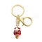 Fortune Cat Porcelain Pendant Keychain, with Iron Keychain Ring and Alloy Lobster Claw Clasps, FireBrick, 8.7cm