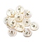 Freshwater Shell Buttons, Flat Round , Letter R, 12x2mm, Hole: 1.6mm