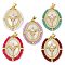 Rack Plating Brass Pave Shell Blessed Virgin Mary Oval Pendants, Magic Wand Charms with ABS Plastic Pearls, Real 18K Gold Plated, Long-Lasting Plated, Lead Free & Cadmium Free, Mixed Color, 31.5x24x4.5mm, Hole: 4x3mm